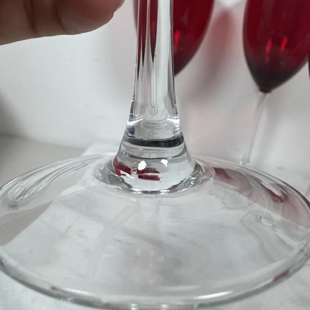 4 Red Glass Stemware Clear Stems Size 8 3/8